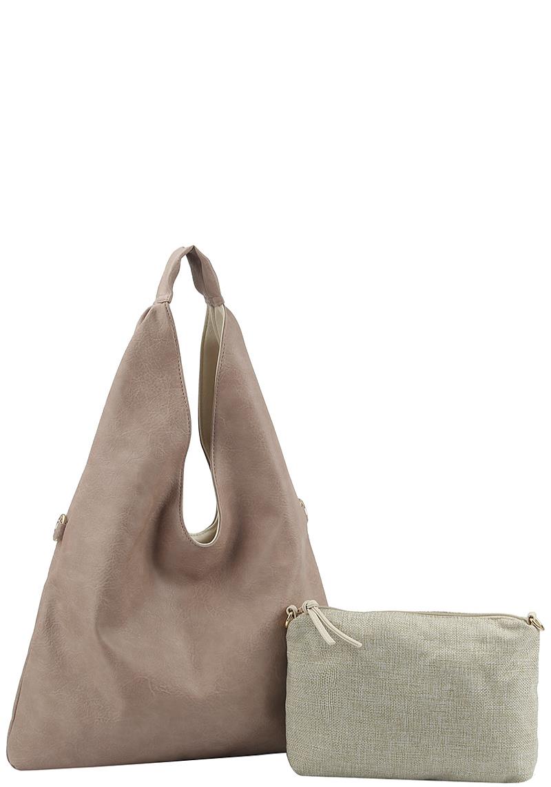 2IN1 REVERSIBLE TRENDY PLAIN HOBO BAG WITH MINI BAG SET