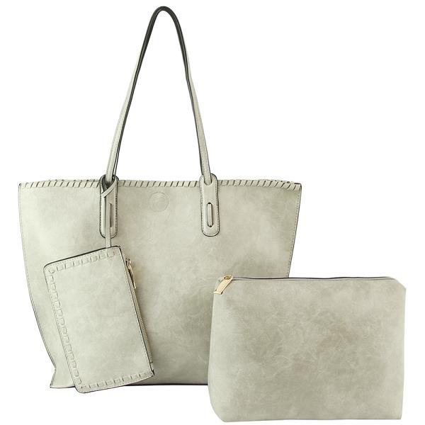 3IN1 PLAIN TOTE BAG WITH MINI BAG AND CLUTCH SET
