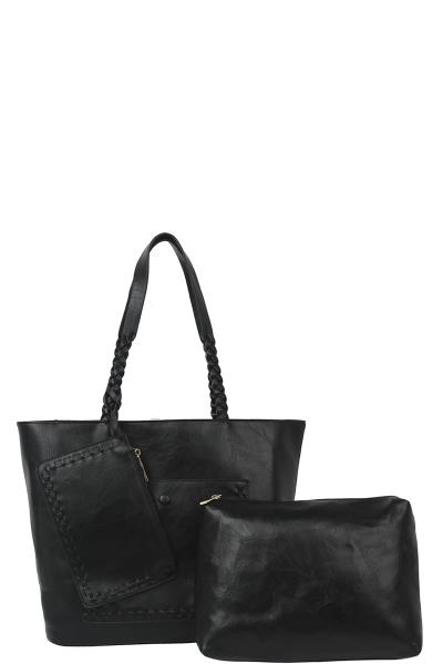 3IN1 PLAIN TOTE BAG WITH BAG AND PURSE SET