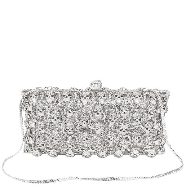 ALL OVER RHINESTONE SPARKLING SKULLS EVENING CROSSBODY BAG