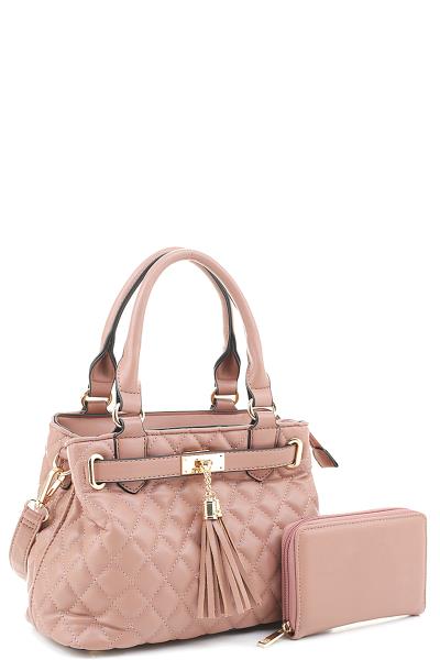 2IN1 STYLISH QUILTED TASSEL HANDLE TOTE BAG WITH WALLET SET