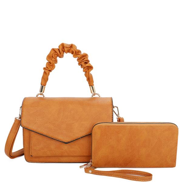2IN1 SMOOTH WRINKLE HANDLE SATCHEL WITH WALLET SET