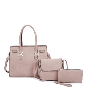 3IN1 PLAIN SMOOTH TOTE BAG WITH CROSSBODY AND WALLET SET