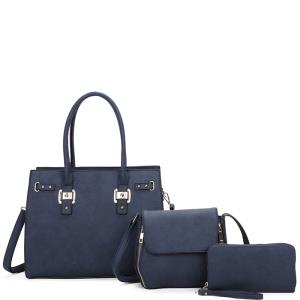 3IN1 PLAIN SMOOTH TOTE BAG WITH CROSSBODY AND WALLET SET