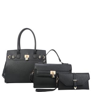 3IN1 FASHION SMOOTH KEY LOCK TOTE BAG WITH MINI BAG AND CLUTCH SET