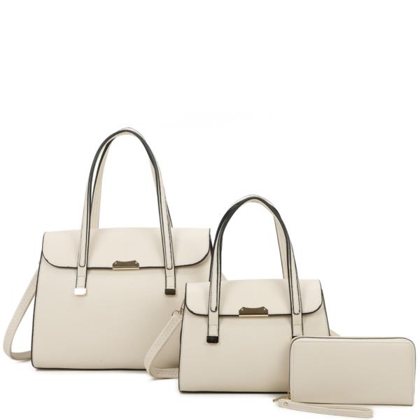 3IN1 STYLISH PLAIN SATCHEL BAG WITH MATCHING MINI BAG AND CLUTCH SET