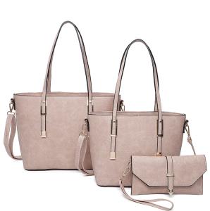 3IN1 FASHION SMOOTH LEATHER DESIGN TOTE BAG WITH MATCHING BAG AND CLUTCH SET