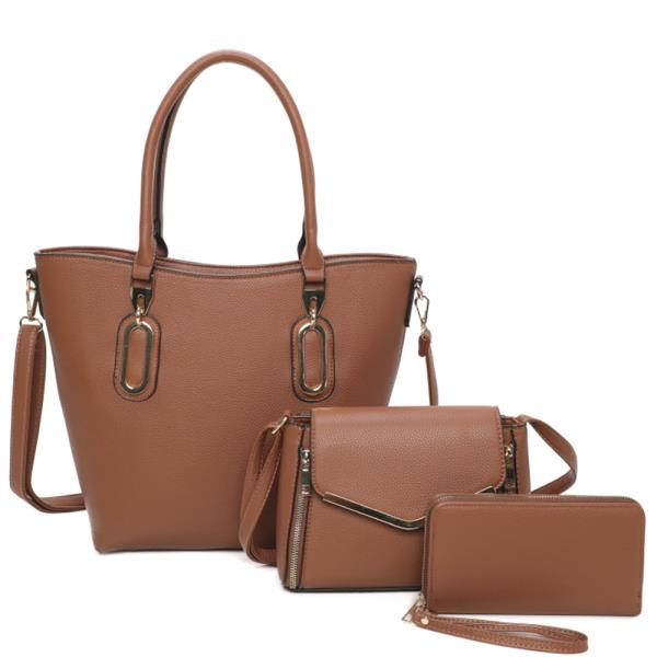 3IN1 SMOOTH SATCHEL BAG W CROSSBODY AND WALLET SET