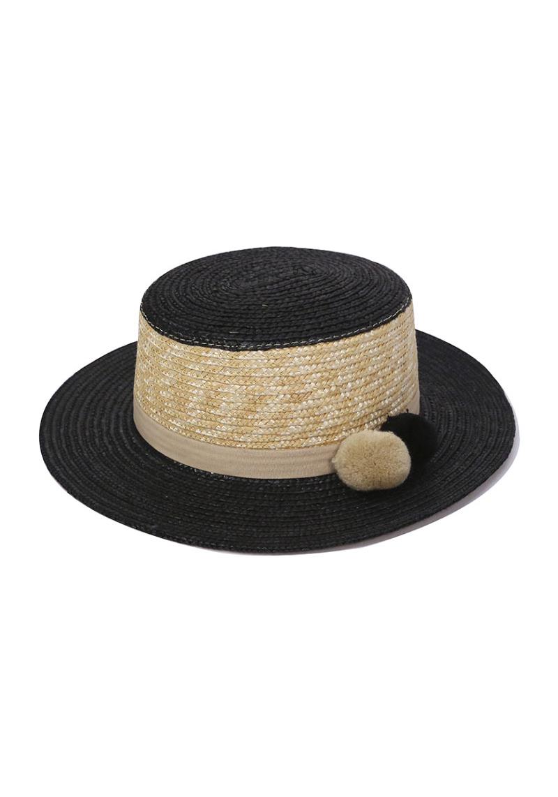 TWO TONE STRAW BOATER WITH POMS PANAMA HAT