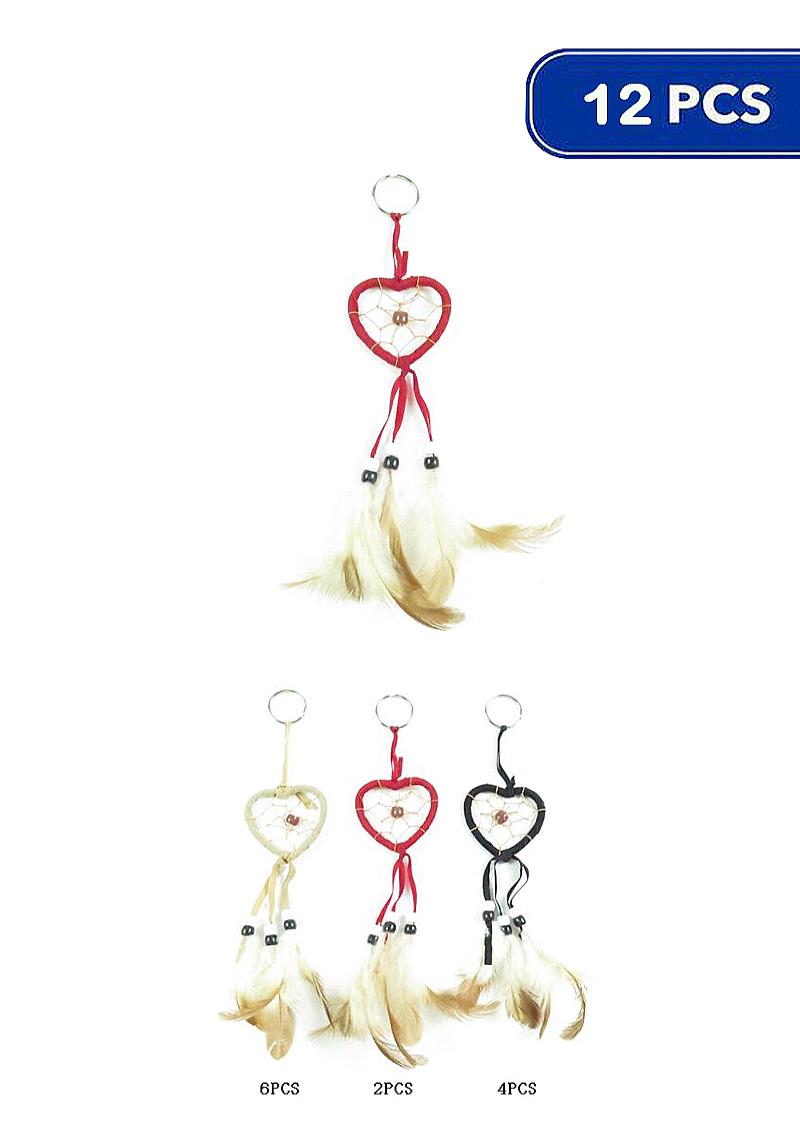 HEART SHAPED DREAM CATCHER FEATHER KEY CHAIN (12 UNITS)