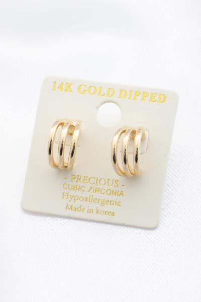 TRIPLE RING 14K GOLD DIPPED EARRING