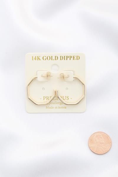 HEXAGON SHAPE 14K GOLD DIPPED EARRING