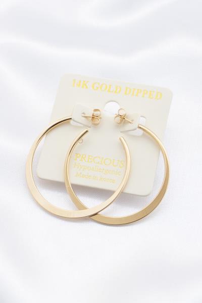 FLAT METAL 14K GOLD DIPPED HOOP EARRING