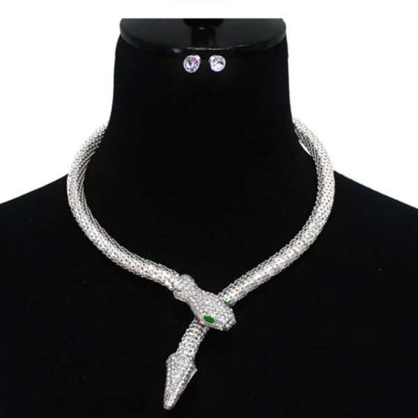 SNAKE RHINESTONE HEAD METAL NECKLACE