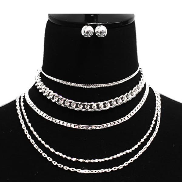 5 LAYERED METAL CHAIN MULTI NECKLACE