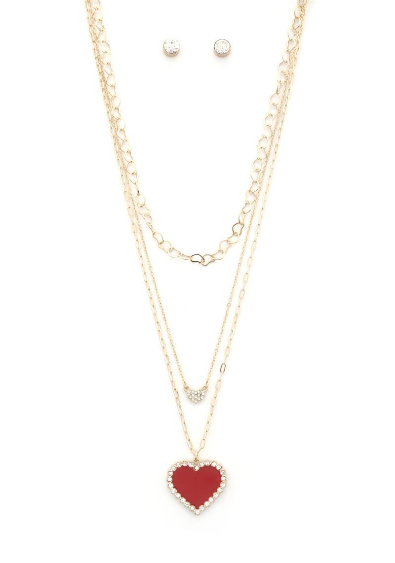 HEART CHARM METAL LAYERED NECKLACE