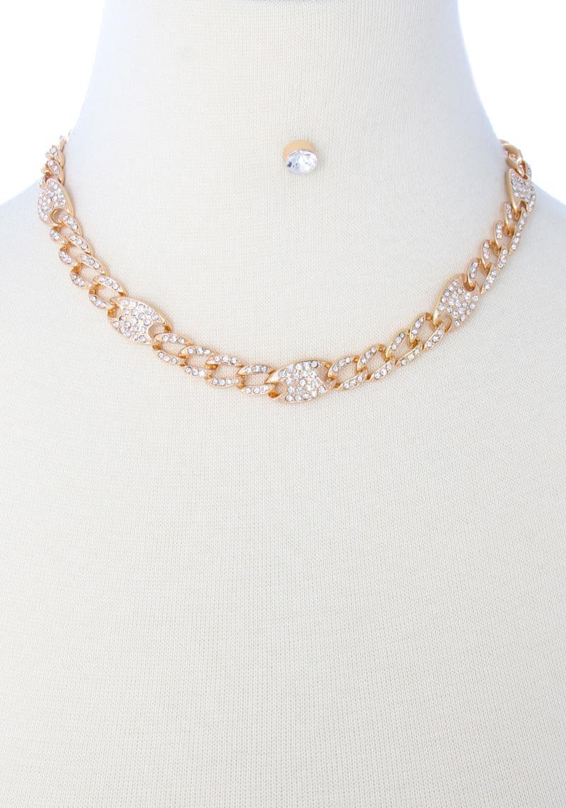 RHINESTONE PAVE CHAIN NECKLACE EARRING SET