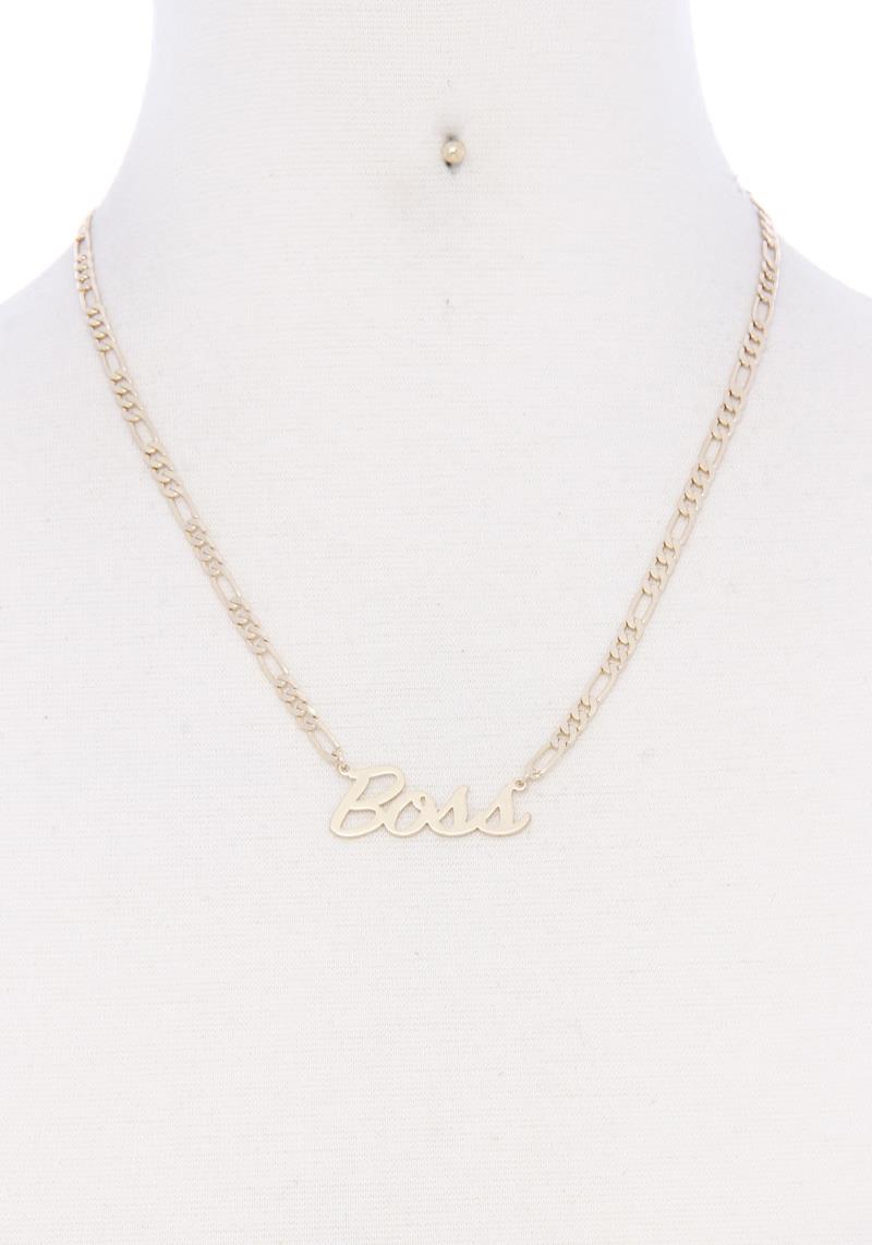 LINK CHAIN BOSS INITIAL MESSAGE METAL NECKLACE EARRING SET