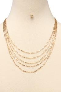 5 LAYERED METAL CHAIN MULTI NECKLACE EARRING SET