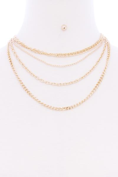 MULTI SIMPLE CHAIN LAYERED METAL NECKLACE