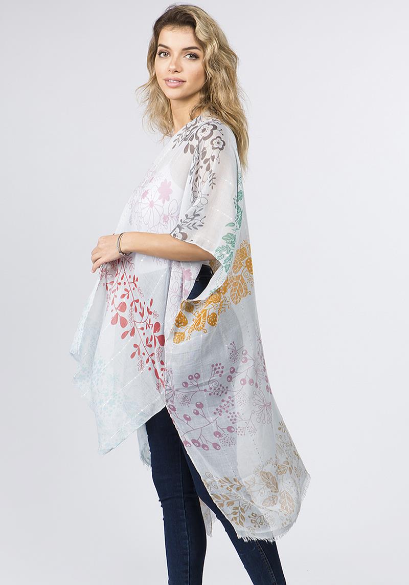 SMOOTH SILK MULTI FLORAL PATTER PONCHO