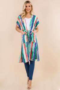 FASHION MULTI STRIPE PRINT SKINNY KIMONO