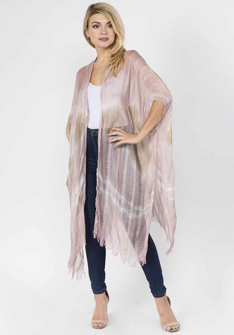 FASHION STRIPE MESH SEE THROUGH COVER UP KIMONO