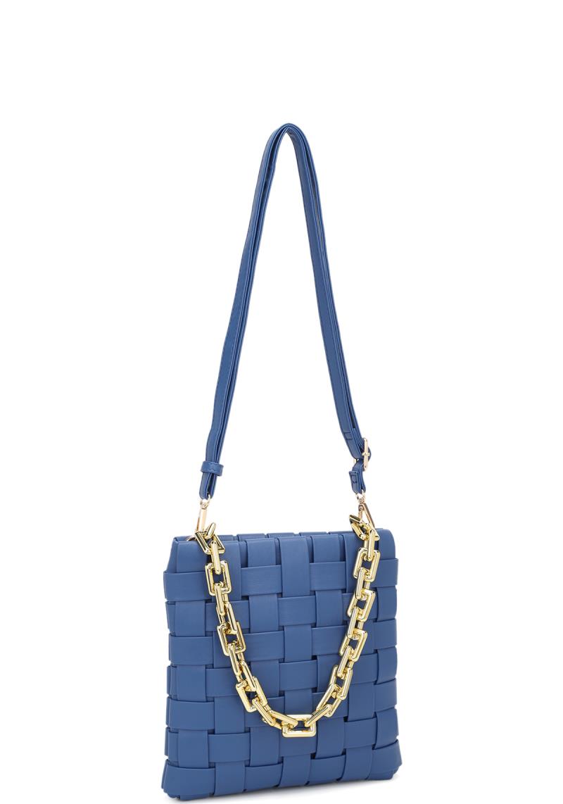 SQUARE PATTERN QUILT CHAIN LINK CROSSBODY BAG