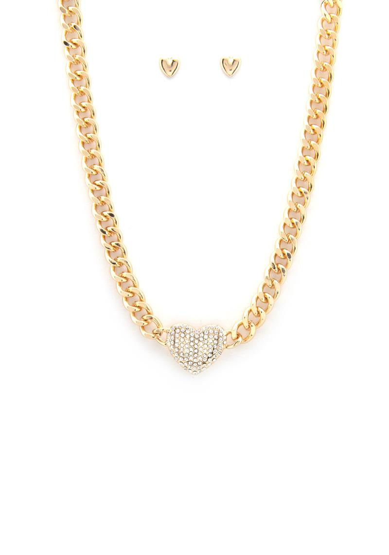 RHINESTONE HEART CIRCLE LINK NECKLACE