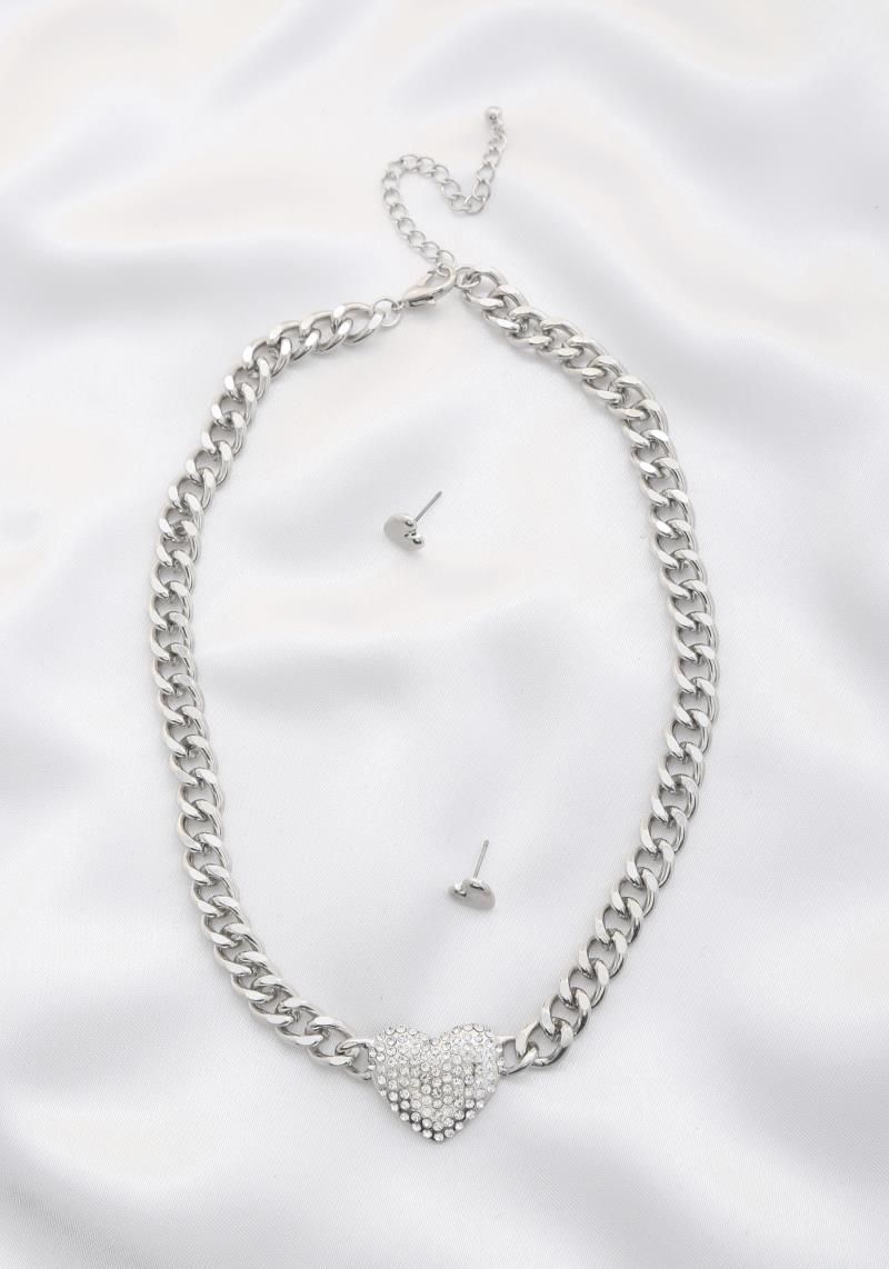RHINESTONE HEART CIRCLE LINK NECKLACE