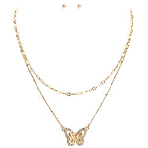 BUTTERFLY CHARM METAL LAYERED NECKLACE