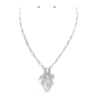 METAL CHAIN HAMSA CHARM NECKLACE EARRING SET