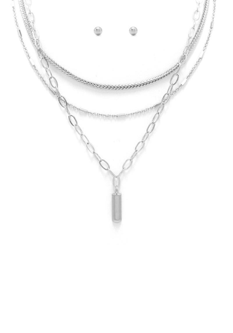 METAL BAR OVAL LINK LAYERED NECLACE