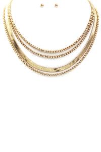 4 LAYERED METAL CHAIN NECKLACE EARRING SET