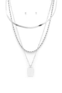 SQUARE TAG FLAT SNAKE CHAIN ROPE LINK LAYERED NECKLACE