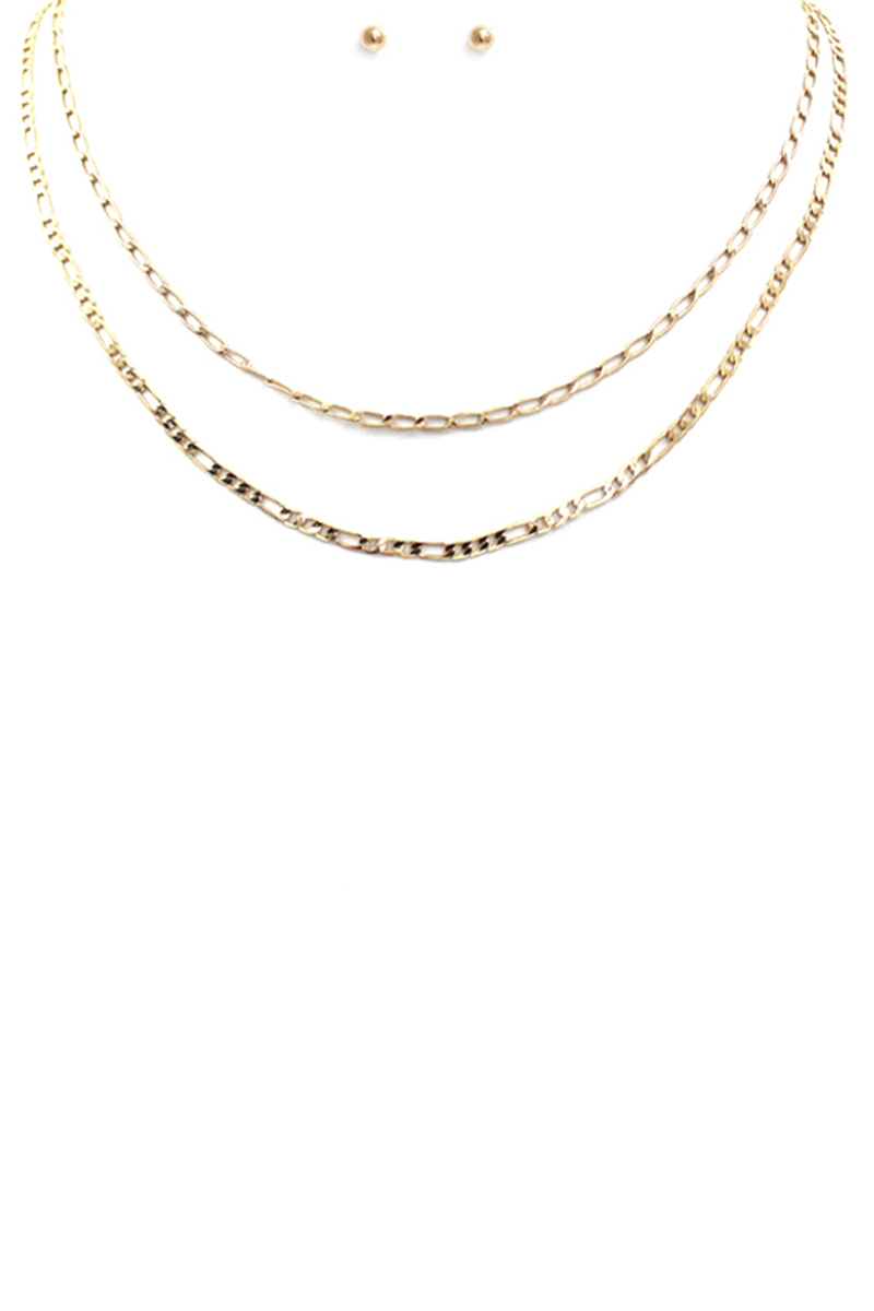 METAL 2 LAYERED CHAIN NECKLACE EARRING SET