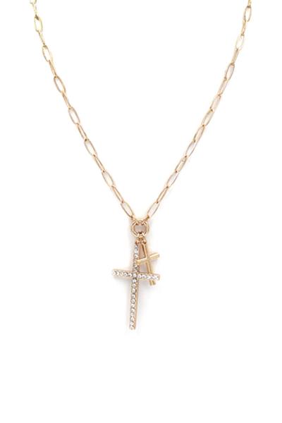 METAL DOUBLE CROSS PENDANT NECKLACE