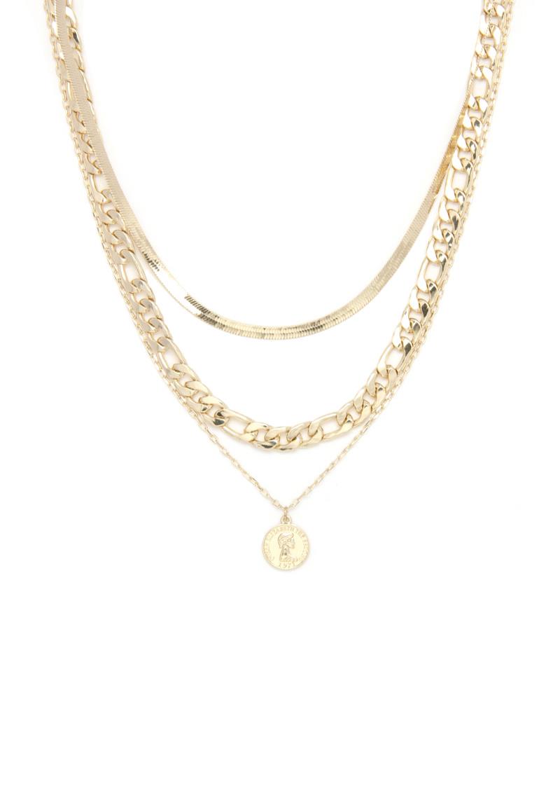 FLAT SNAKE CHAIN CURB LINK MULTI LAYER NECKLACE