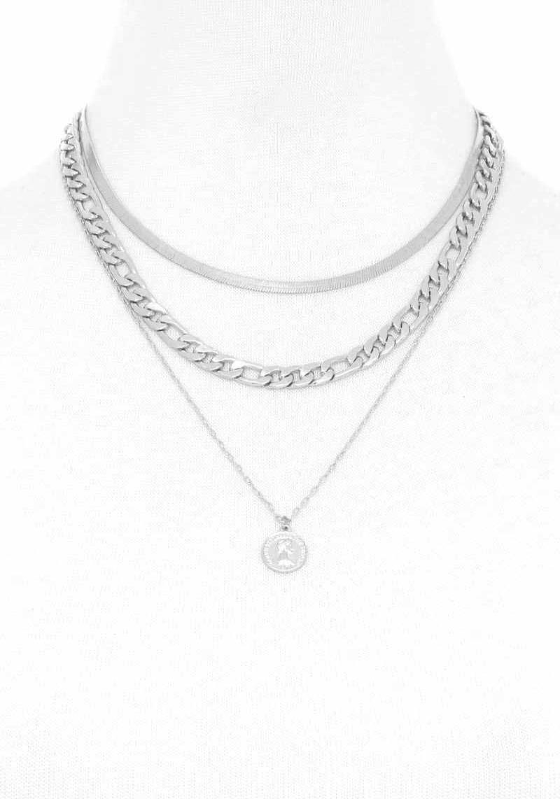 FLAT SNAKE CHAIN CURB LINK MULTI LAYER NECKLACE