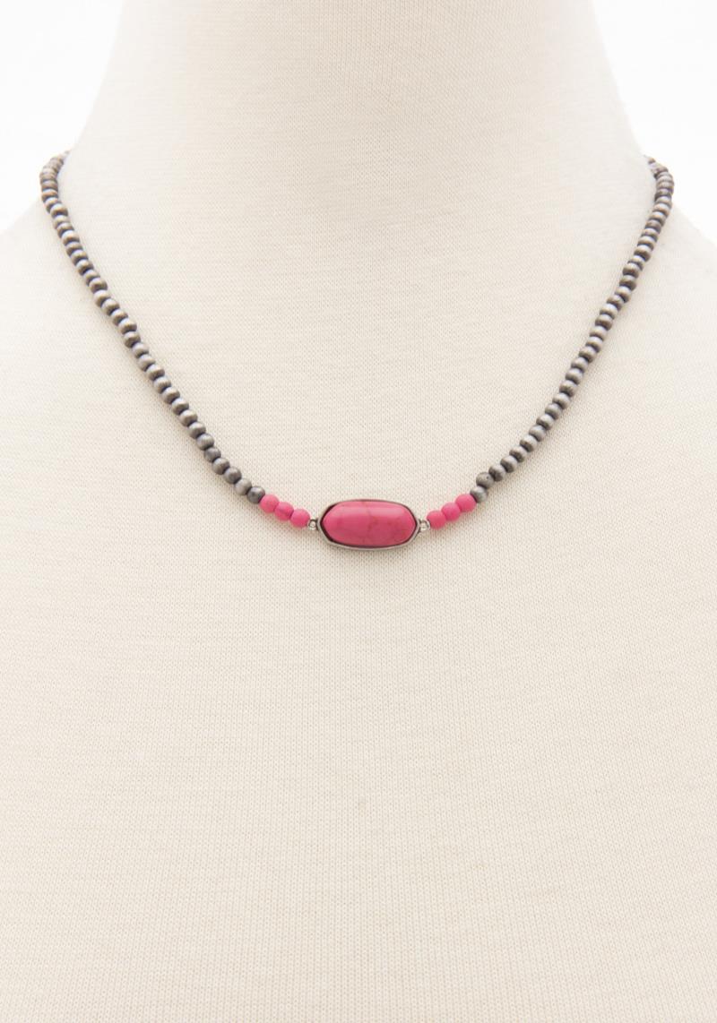 NATURAL STONE BEAD PENDANT NECKLACE