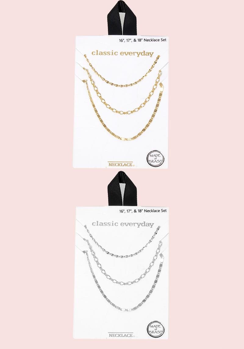 18K GOLD RHODIUM DIPPED SET OF 3 CHAIN 16"17"18" NECKLACE
