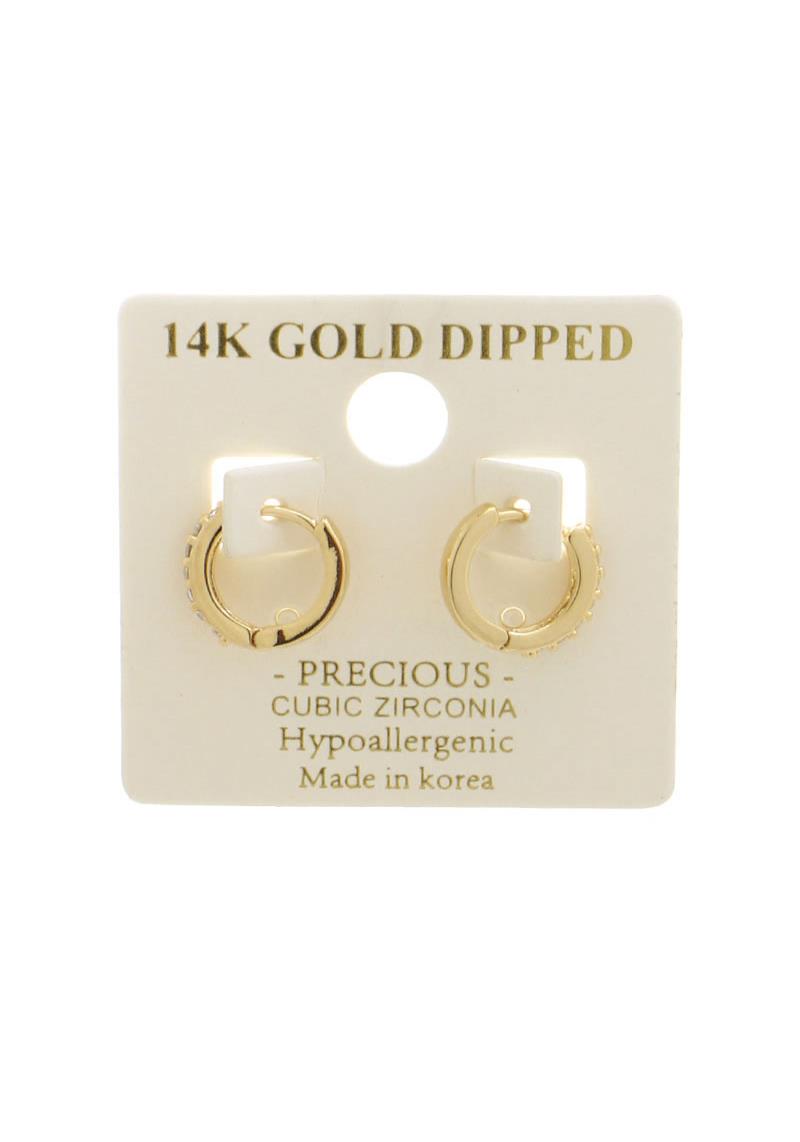 14K GOLD DIPPED RHINESTONE HALF PAVE HUGGIE 12MM EARRING