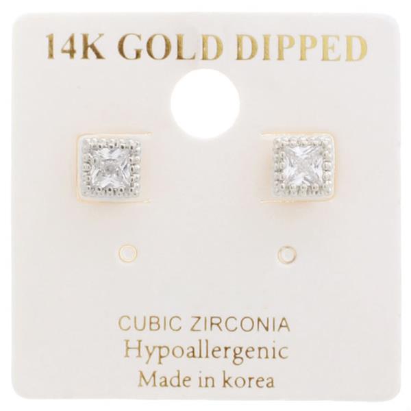 14K GOLD DIPPED C.Z 6MM STUD EARRING