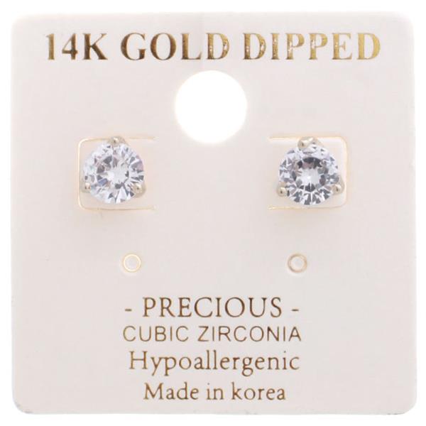 14K GOLD DIPPED C.Z 6MM STUD EARRING
