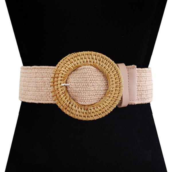 RATTAN ROUND BUCKLE ELASTIC BELT