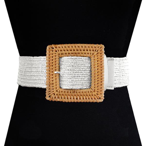 RATTAN SQUARE BUCKLE ELASTIC BELT