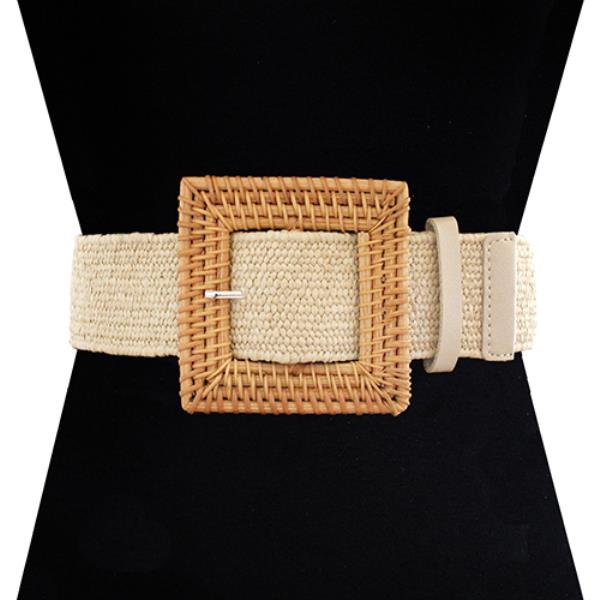 RATTAN SQUARE BUCKLE ELASTIC BELT