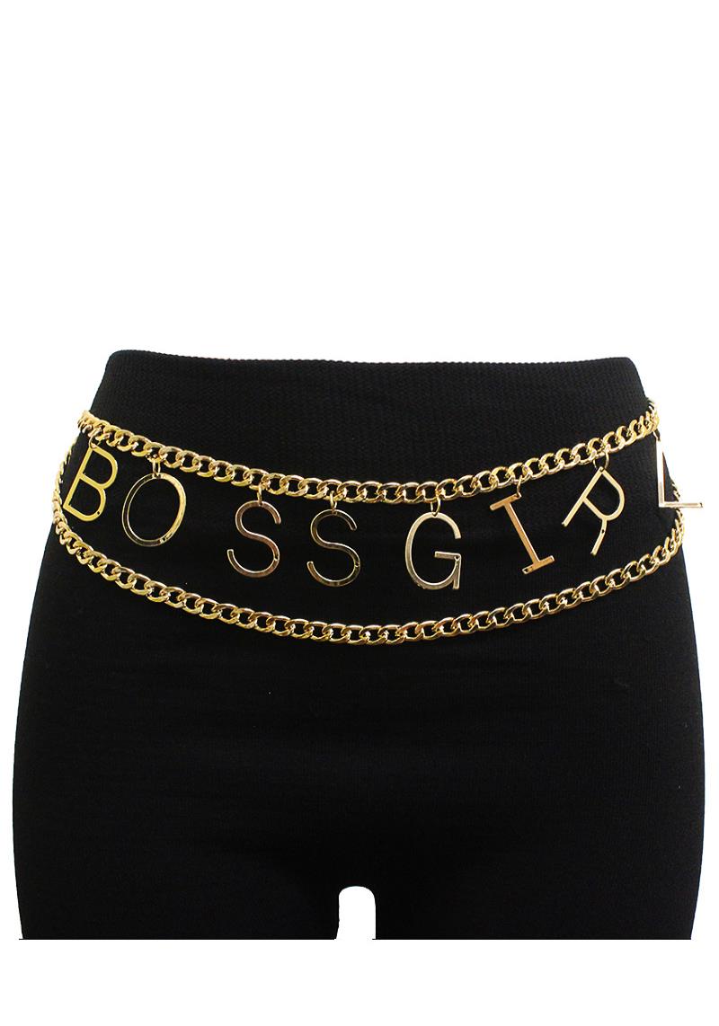 BOSSGIRL INITIAL MESSAGE DANGLE WAIST METAL BELLY BODY CHAIN BELT