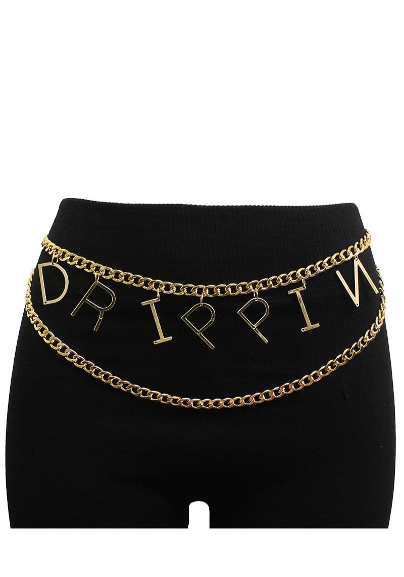 DRIPPIN INITIAL MESSAGE DANGLE WAIST METAL BELLY BODY CHAIN BELT