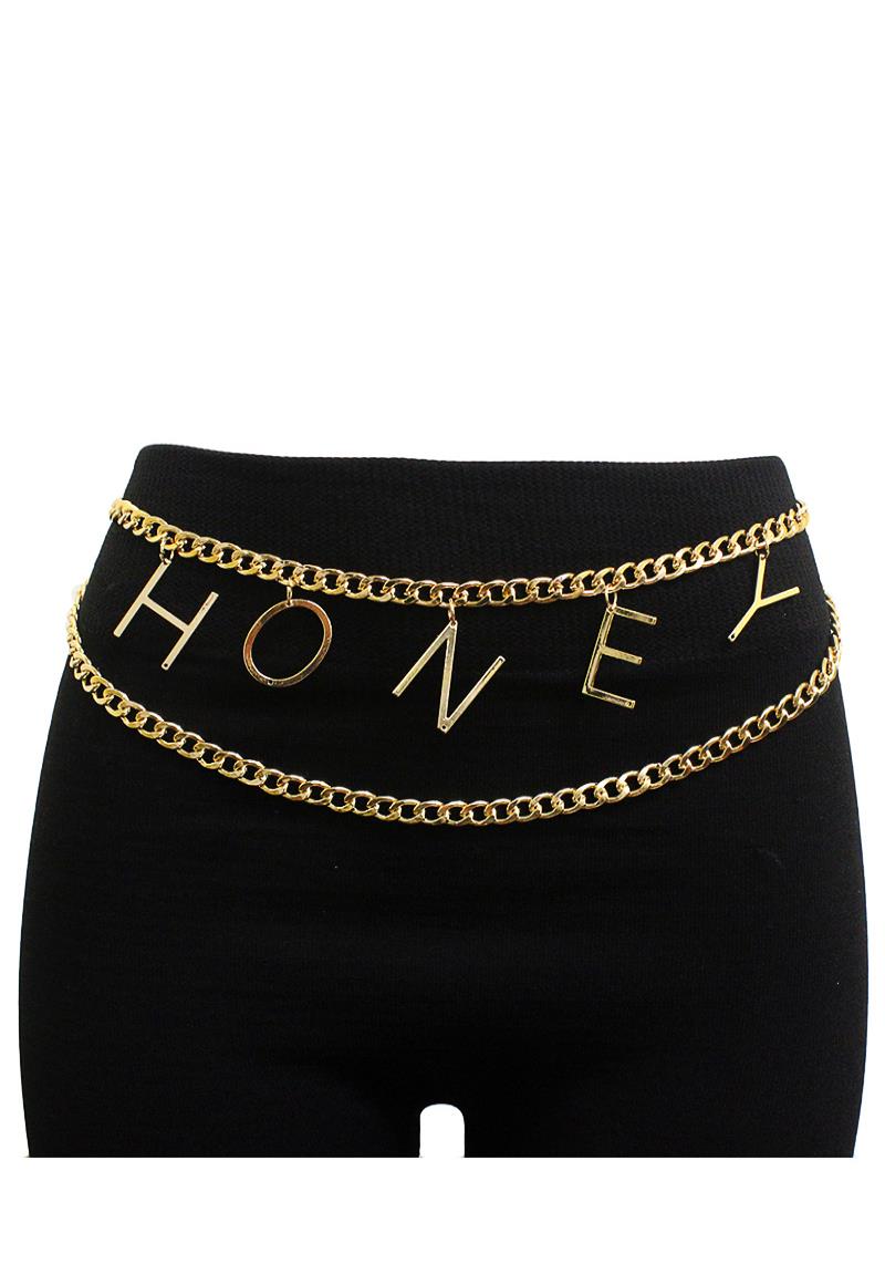 HONEY INITIAL MESSAGE DANGLE WAIST METAL BELLY BODY CHAIN BELT